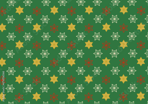 麻の葉モチーフのシームレスパターン背景_クリスマスカラー2緑色