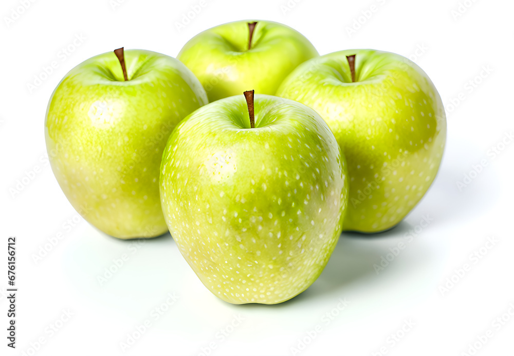Four green apples on white background Four green apples on white background