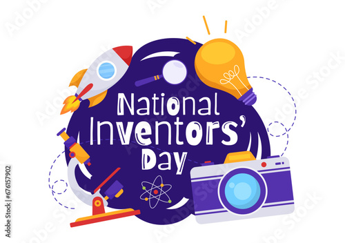 National Inventors Day Vector Illustration on February 11 Celebration of Genius Innovation to Honor Creator of Science in Flat Cartoon Background