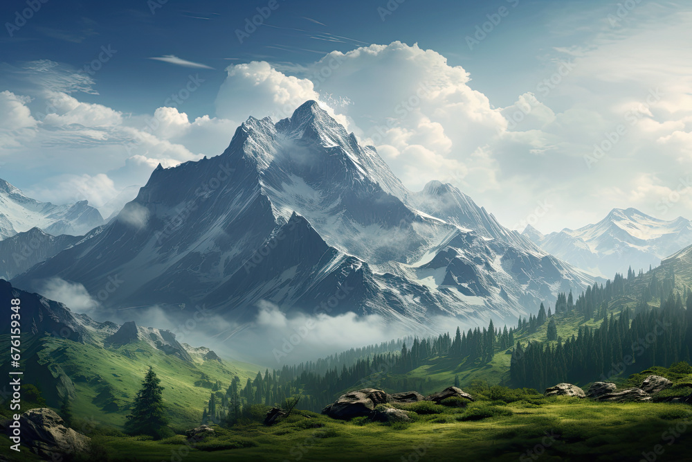 Beautiful landscape view of mountain on hills for wallpaper, background and zoom meeting background