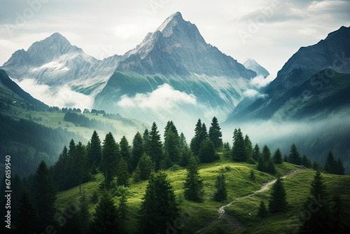 Beautiful landscape view of mountain on hills for wallpaper, background and zoom meeting background