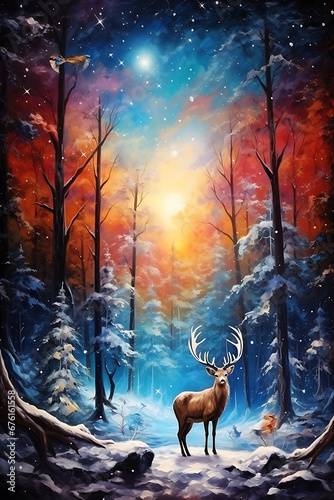 Abstract Oil Painting Enchanting Snowy Forest Wall Art
