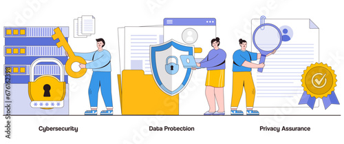 Cybersecurity, data protection, privacy assurance concept with character. Business resilience abstract vector illustration set. Threat detection, secure networks, shielding strategy metaphor