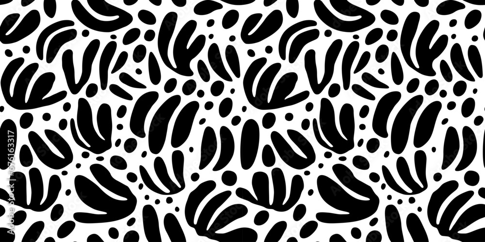 Abstract organic shape art seamless pattern with freehand doodles. Contemporary flat cartoon background, simple nature shapes in black and white. Abstract organic shape art seamless pattern with freehand doodles. Contemporary flat cartoon background, simple nature shapes in black and white.
