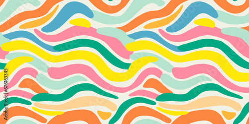 Colorful line doodle seamless pattern. Creative minimalist style art background, trendy design with basic shapes. Modern abstract color backdrop.