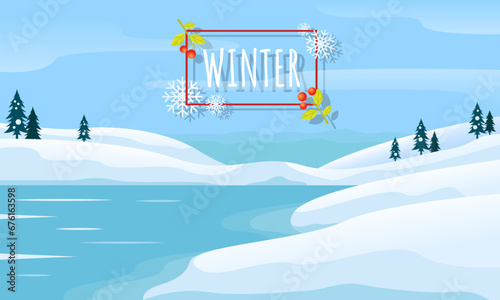 Winter background with frozen lake