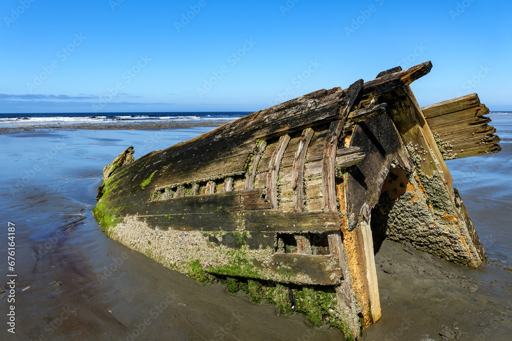 The Kelly Ruth Shipwreck on North Beach, Haida Gwaii, British Columbia, Canada.