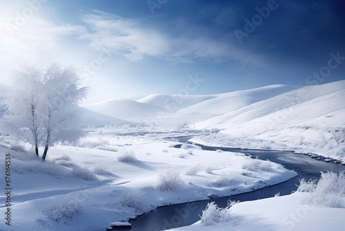 A beautiful winter landscape for wallpaper  background and zoom meeting background