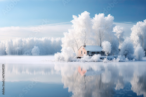 A beautiful winter landscape for wallpaper, background and zoom meeting background