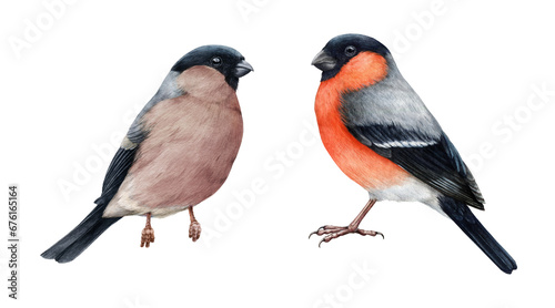 Stampa su tela Bullfinch male and female bird set