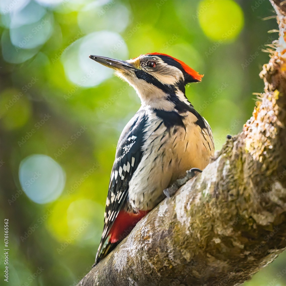 Pájaro carpintero posado en árbol con muzgo, trabajando en sacar larvas del tronco. Bosque chileno Pájaro carpintero posado en árbol con muzgo, trabajando en sacar larvas del tronco. Bosque chileno