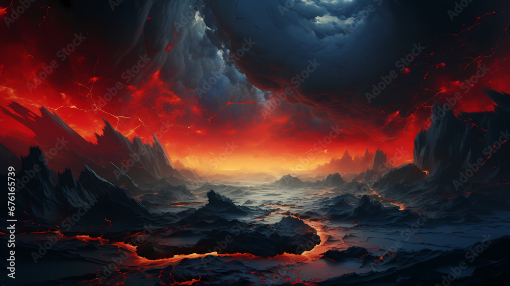 Painting poster web page PPT background of surreal landscape and rotating storm sky