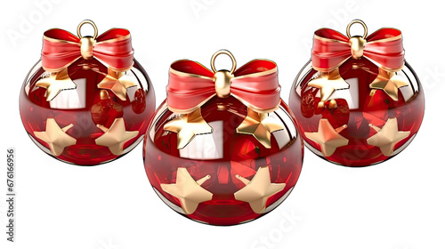 red glass Christmas baubles isolated on white background