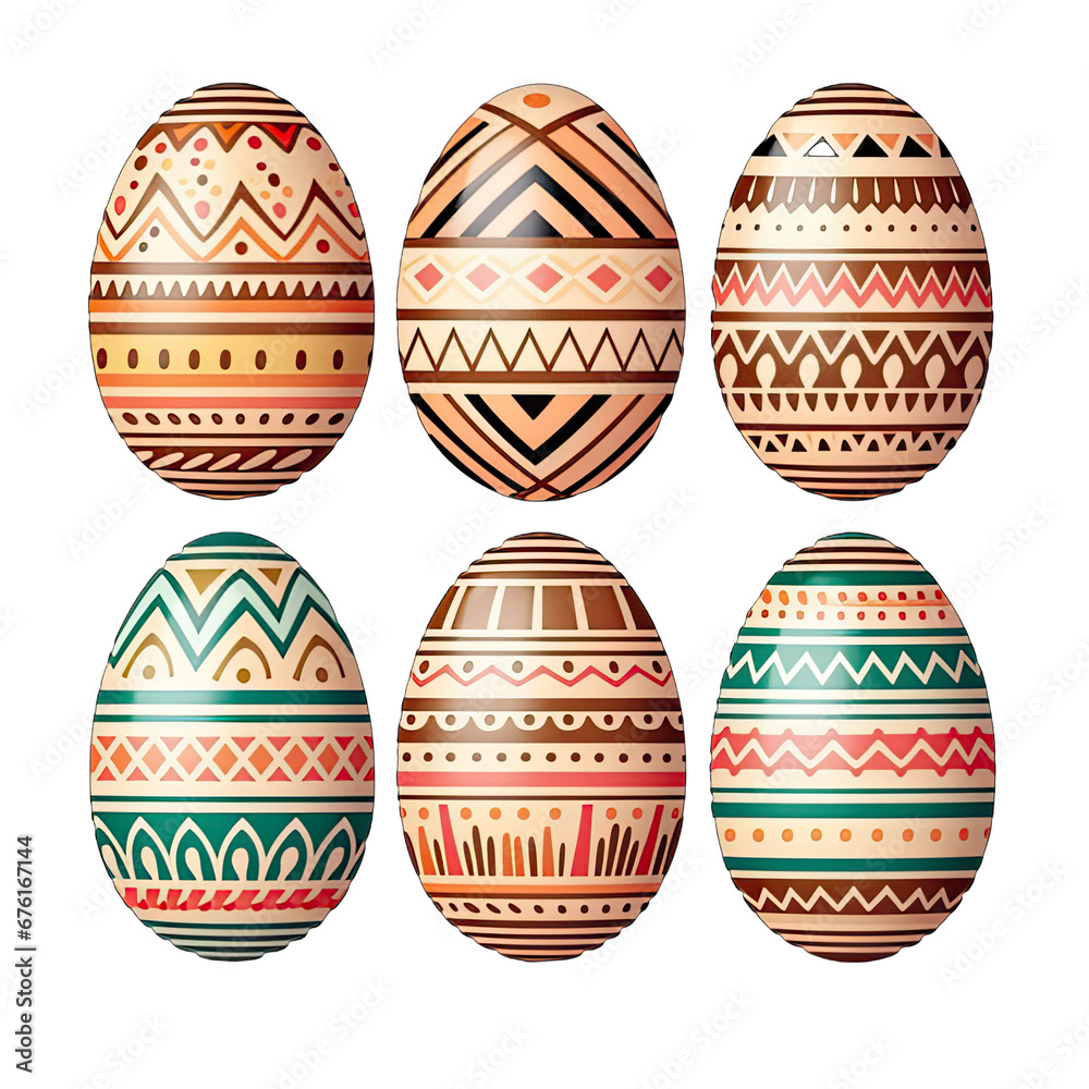 Hand painted Easter eggs with lines and geometric shapes isolated on white background Hand painted Easter eggs with lines and geometric shapes isolated on white background