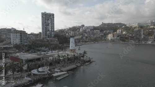 Aerial shot of the Marina and Yacht Club in Acapuclo, Mexico, a few days after Hurricane Otis.