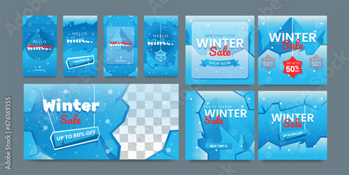 Winter templates for social media design, post, banner, story, ad. Vector illustration