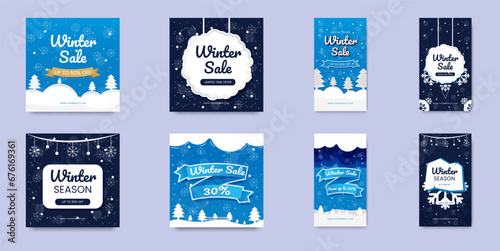 Winter templates for social media design, post, story, ad. Vector illustration