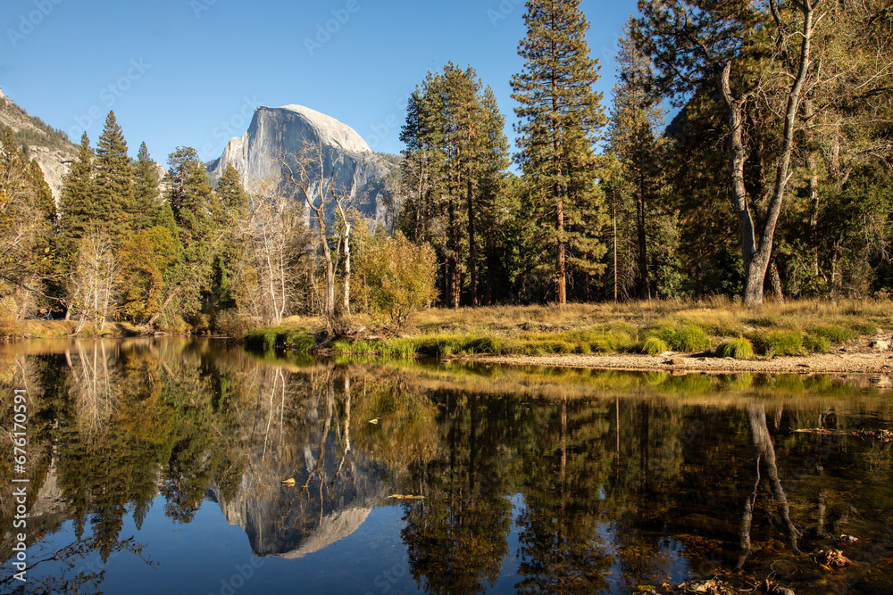 View of Half Dome in Yosemite Valley, Yosemite National Park, California, fall colors