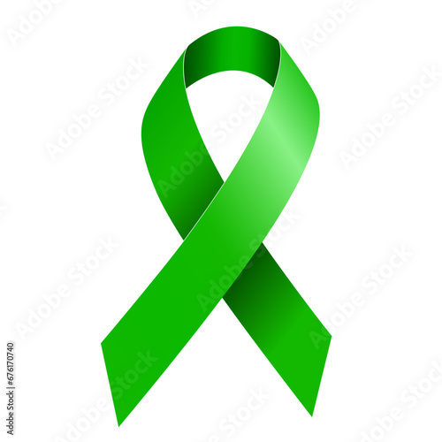 Green Awareness ribbon. Vector 3D illustration isolated on a white background.