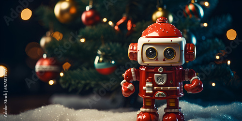Robotillustration, Cute 3d Robot Celebrate on a christmas party, Christmas cute illustration with robot generative ai
