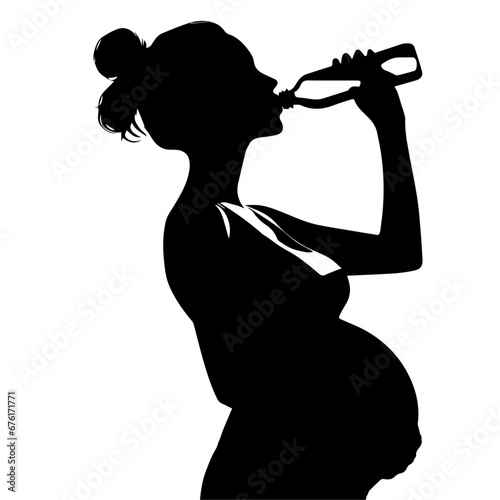 Pregnant woman drink water vector silhouette illustration