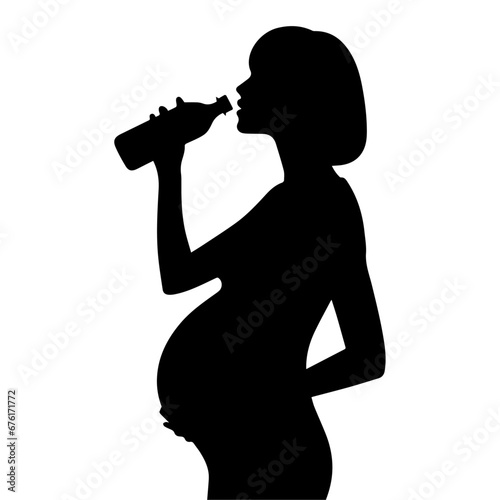 Pregnant woman drink water vector silhouette illustration