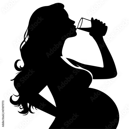 Pregnant woman drink water vector silhouette illustration