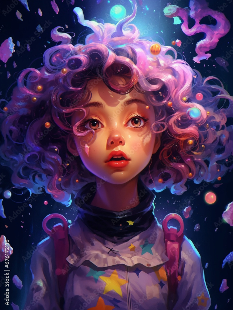 Cute Sci-Fi Characters: HD Cartoon Backgrounds with Adorable Girl created using generative AI tools