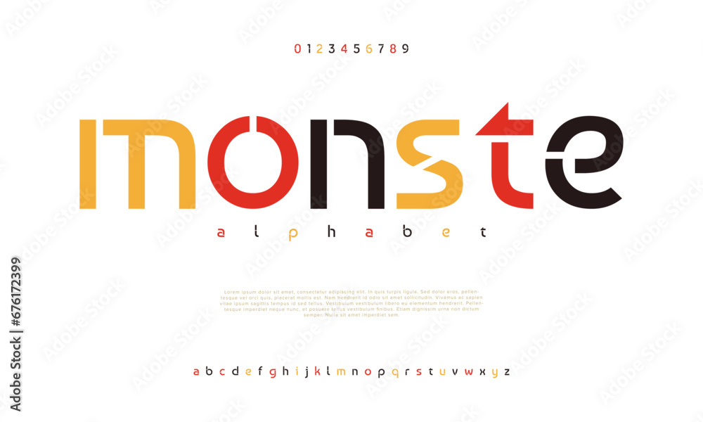 Monste creative modern urban alphabet font. Digital abstract moslem, futuristic, fashion, sport, minimal technology typography. Simple numeric vector illustration