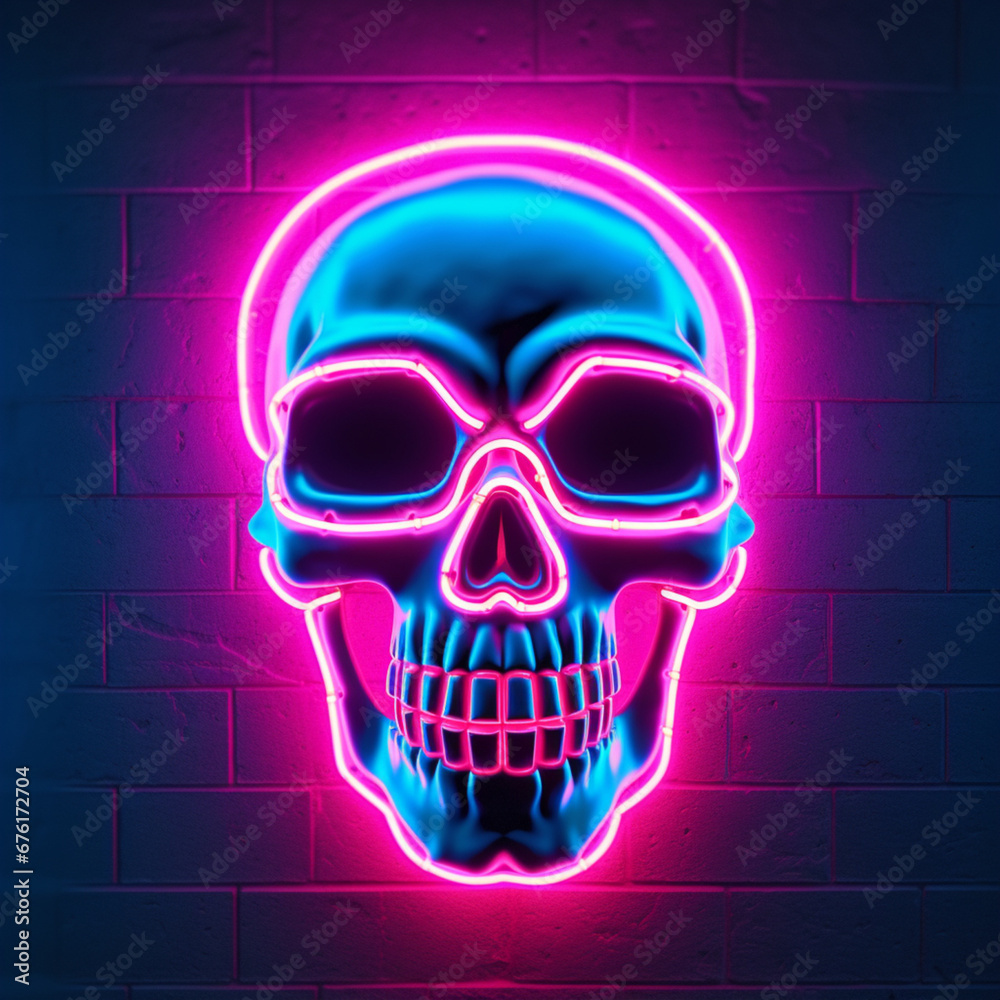 A captivating neon sign featuring a skull head emitting vibrant aesthetic vaporwave vibes in colorful illumination Created with generative AI tools. A captivating neon sign featuring a skull head emitting vibrant aesthetic vaporwave vibes in colorful illumination Created with generative AI tools.