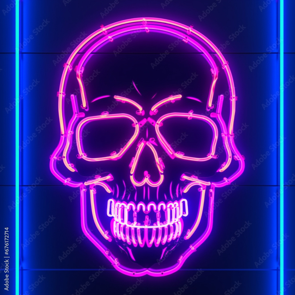A captivating neon sign featuring a skull head emitting vibrant aesthetic vaporwave vibes in colorful illumination Created with generative AI tools. A captivating neon sign featuring a skull head emitting vibrant aesthetic vaporwave vibes in colorful illumination Created with generative AI tools.