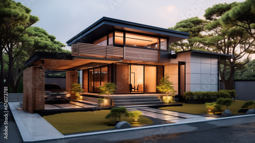開放的でコンパクトな、木材をふんだんに使用した住宅建築 © Ukiuki-tsuguri