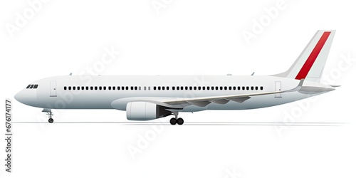 Modern aircraft travel in clear sky. Commercial plane in flight. Flying high. Isolated airplane on white background. Modern skyline. Aerodynamic elegance. Clear cut aircraft