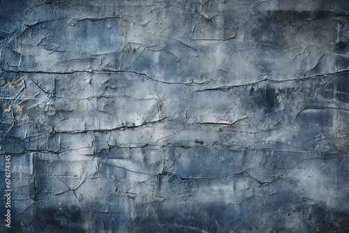Stone washed, distressed denim fabric, closeup of surface material texture