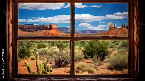 Looking Out The Window Into The Arizona Desert Sunny Lanscape. Generated with AI.