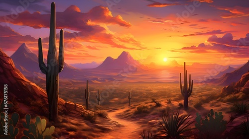 Arizona Desert Sunny Lanscape. Generated with AI.