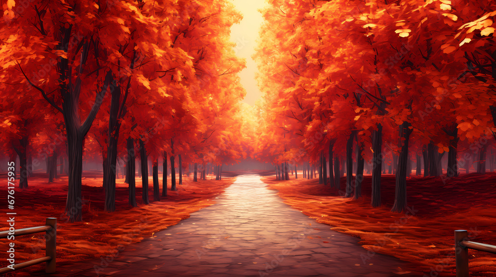 Road, forest, autumn poster web page PPT background