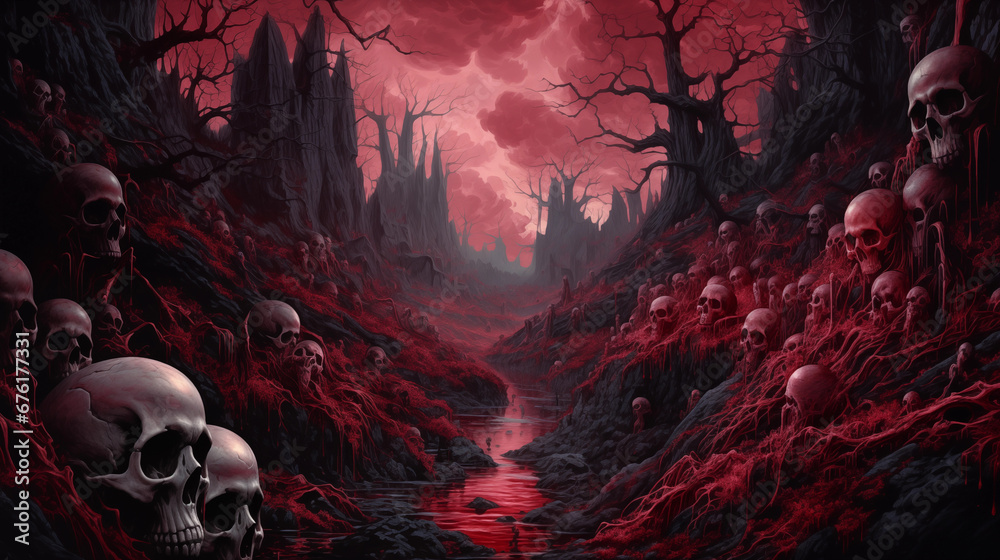 Fototapeta premium A mountain of Skull with a Maroon color.