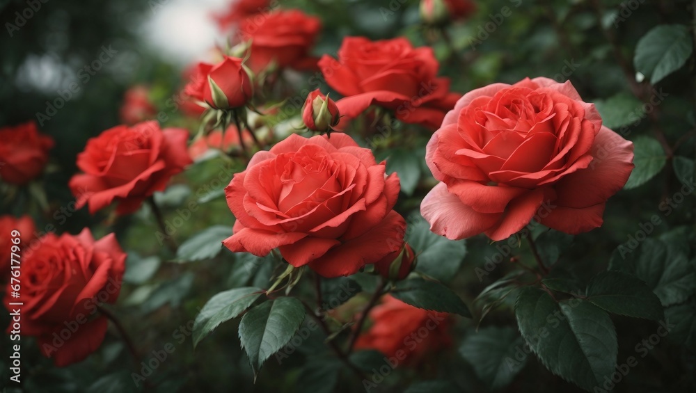 a bunch of red roses blooming in a garden
a bunch of red roses blooming in a garden