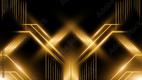 Gold stage scene with beam effects decorations. Luxury background.