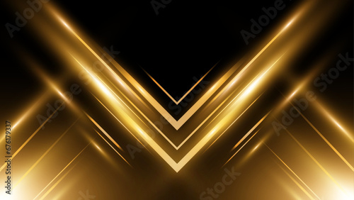 Gold stage scene with beam effects decorations. Luxury background.
