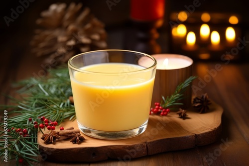 A Comforting Glass of Honey Saffron Milk Glowing in Soft Evening Light on a Rustic Surface