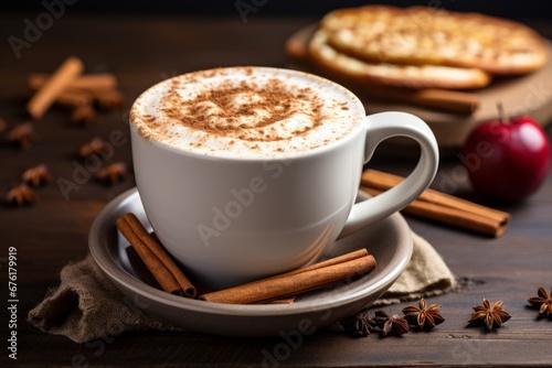 Deliciously Frothed Apple and Cinnamon Latte with a Cinnamon Sprinkle on Top