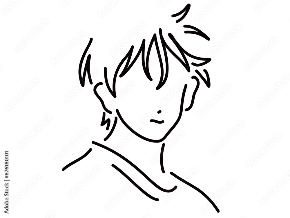かっこいい男性のシンプルな線画／手描きイラスト素材