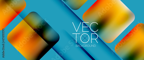 Dynamic bright colorful geometric elements with fluid gradients, lights, shadows blend in a minimal backdrop, creating captivating composition