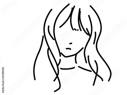 かわいい女性のシンプルな線画／手描きイラスト素材