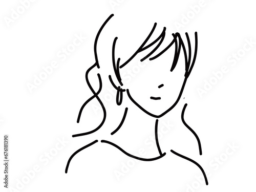 かわいい女性のシンプルな線画／手描きイラスト素材