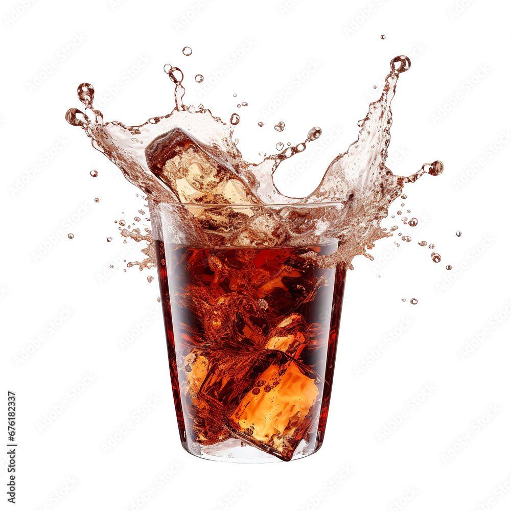 Cola with splashes on a white background isolated PNG - obrazy, fototapety, plakaty 
