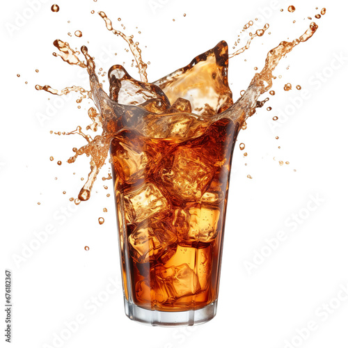 Cola with splashes on a white background isolated PNG
