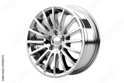 New shiny automotive wheel on light alloy disc isolated on white background photo